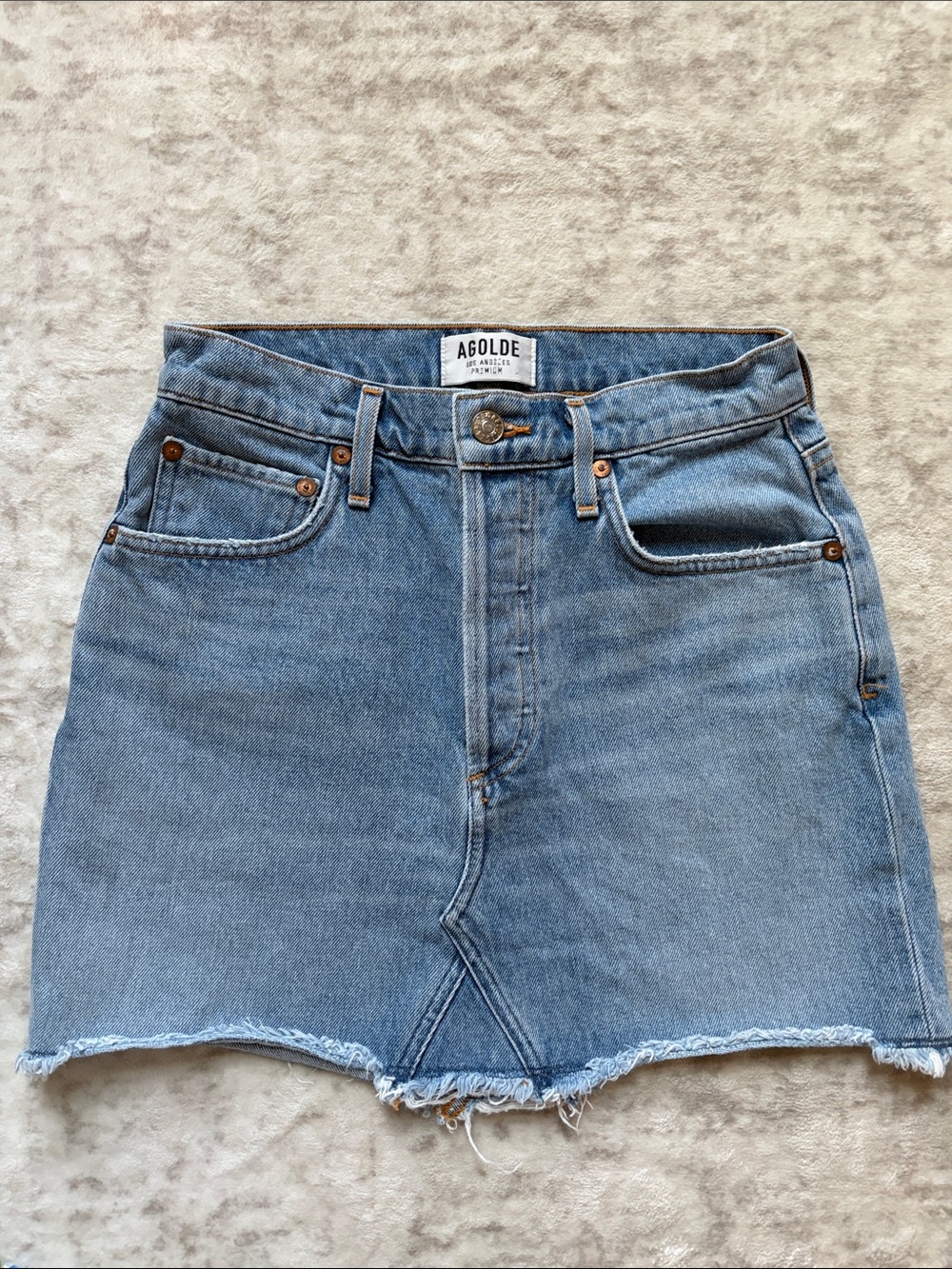 Agolde Blue Frayed Hem Denim Mini Skirt size 25